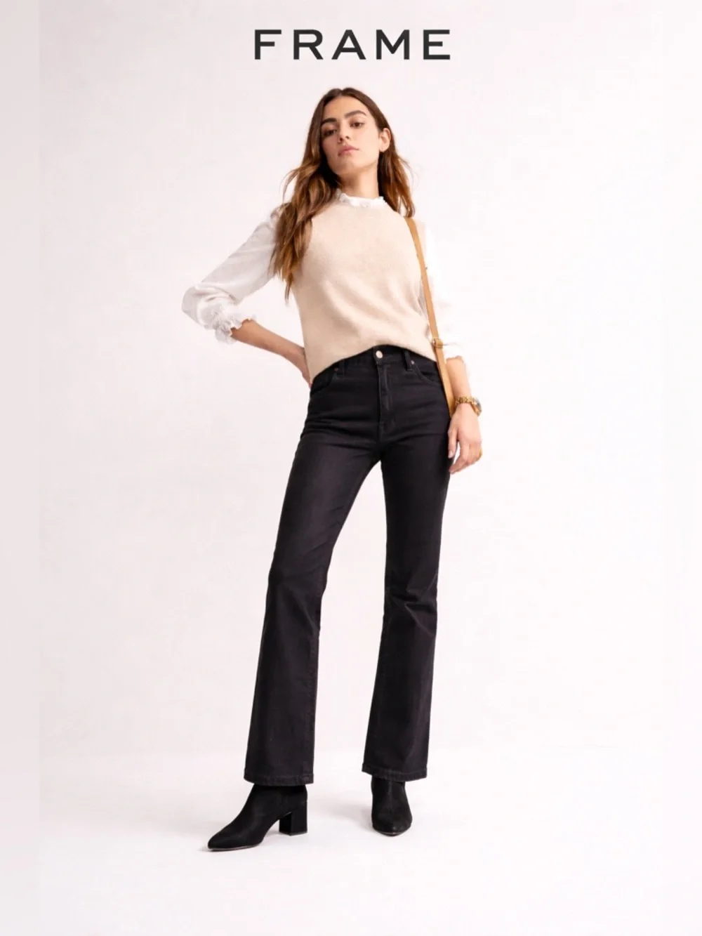 FRAME Le Mini Boot Noir Coated Jeans Black High Rise Stretch Women’s 32 - Picture 1 of 11